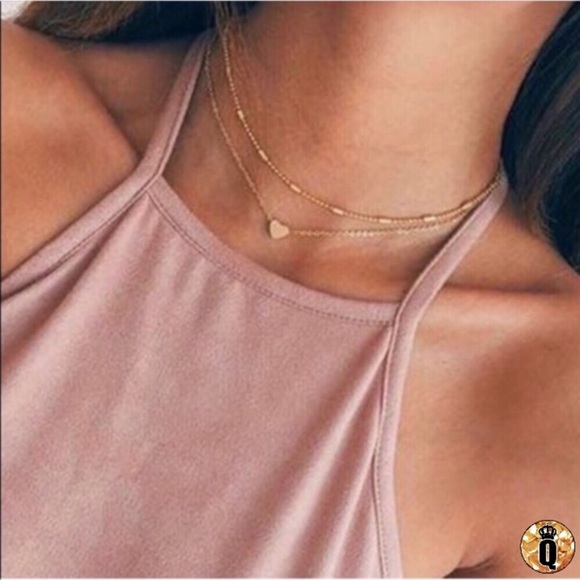 ⚜️[𝟯/$𝟭𝟴]⚜️NEW 2 Layered Tiny Heart Charm Beaded Choker - Picture 4 of 15